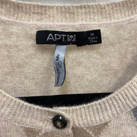 APT. 9 Argyle Cashmere Cardigan Sweater Cream Women Size M Preppy Academia - Picture 4 of 6